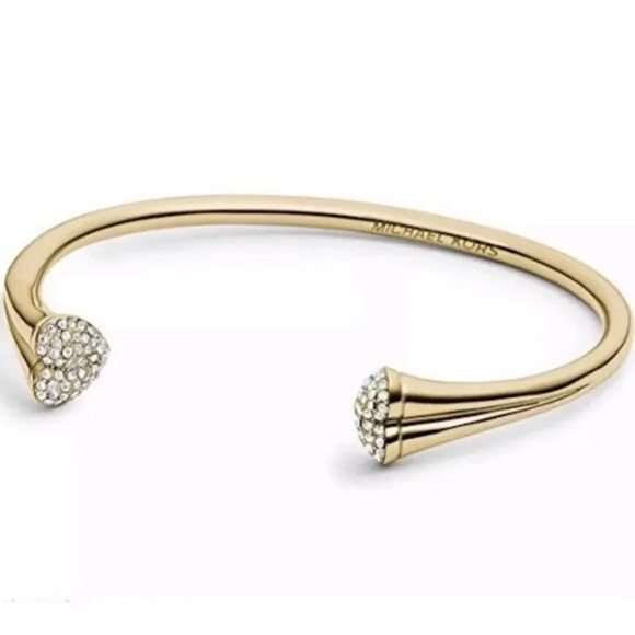 $125 Michael Kors Metallic Goldtone Pavé Heart Open Crystal Cuff Bracelet - Picture 1 of 7